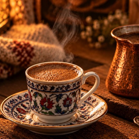 Fincanda Türk kahvesi ve bakır cezve