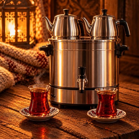 İki demlikli elektrikli çay makinesi